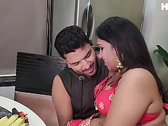 Witness Kalpesh, Indian Mommy with massive hooters, undress down to unsheathe her humid gash and take Devar Ji's massive dark-hued man sausage in her